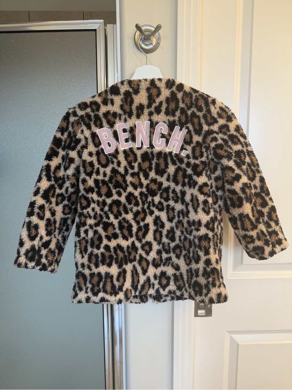Bench Leopard Print Faux-Fur Pea Coat with Pink Logo